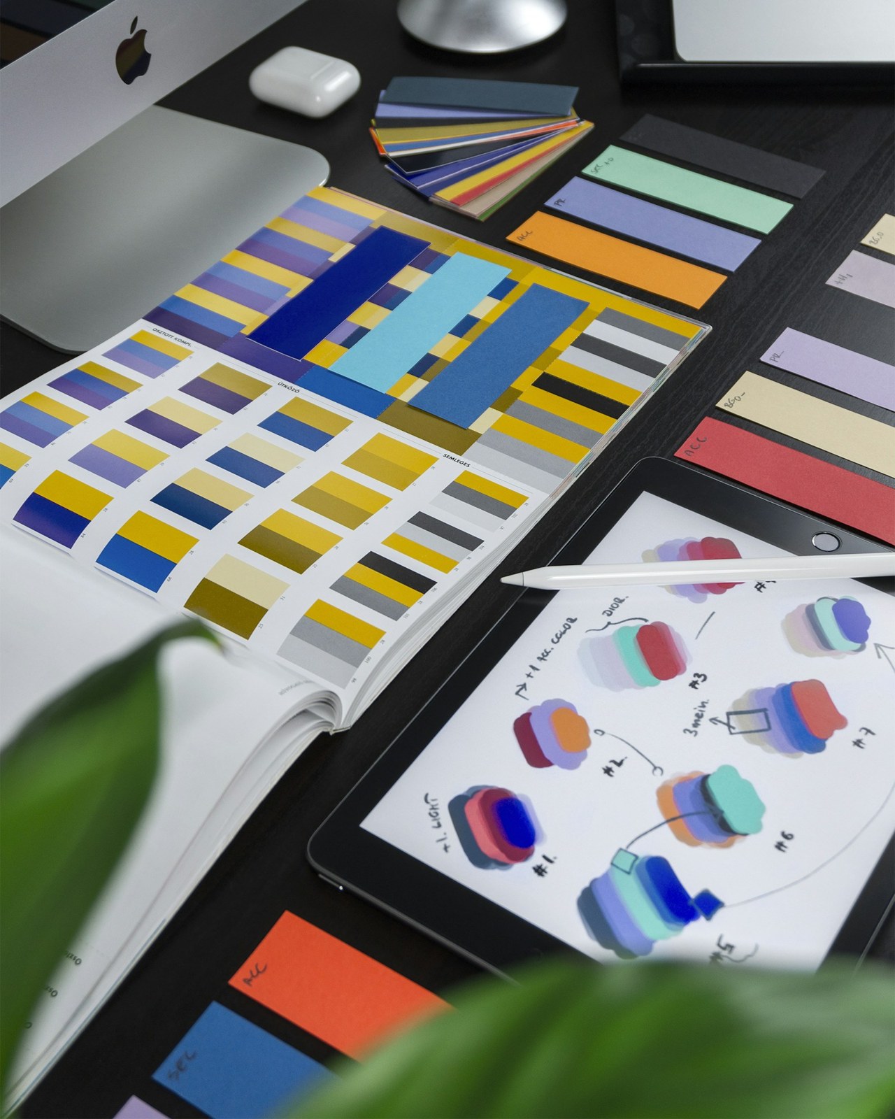 Color reference materials in a design workspace.